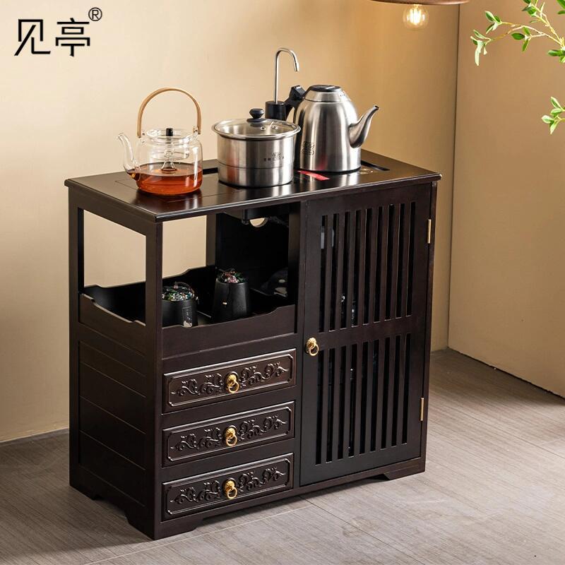 新中式黑胡桃白蜡木茶水柜见亭