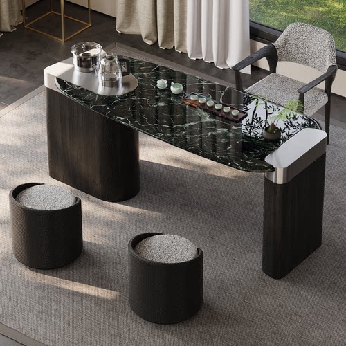 家用奢石意式轻奢极简茶桌椅组合现代简约大理石办公别墅阳台茶台