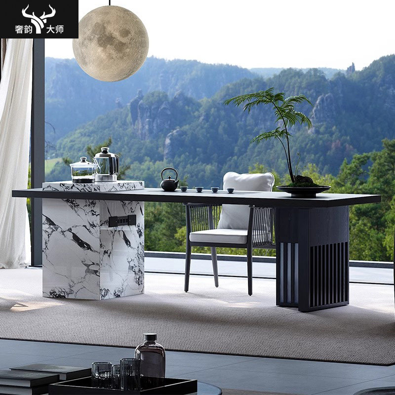 大板组合别墅台椅客厅办公室轻奢岩板新设计师创意茶茶桌家用中式