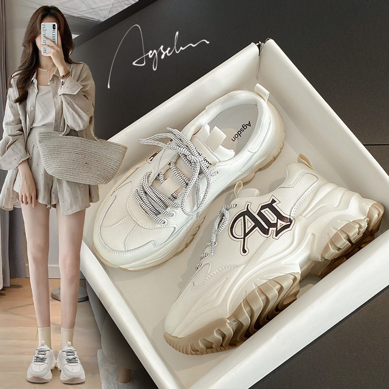 奥古狮登老爹鞋女2023新款秋季厚底增高显脚小百搭休闲真皮运动鞋