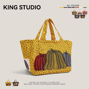 草间弥生波点南瓜大容量帆布包女2025秋冬新款 小众通勤单肩托特包