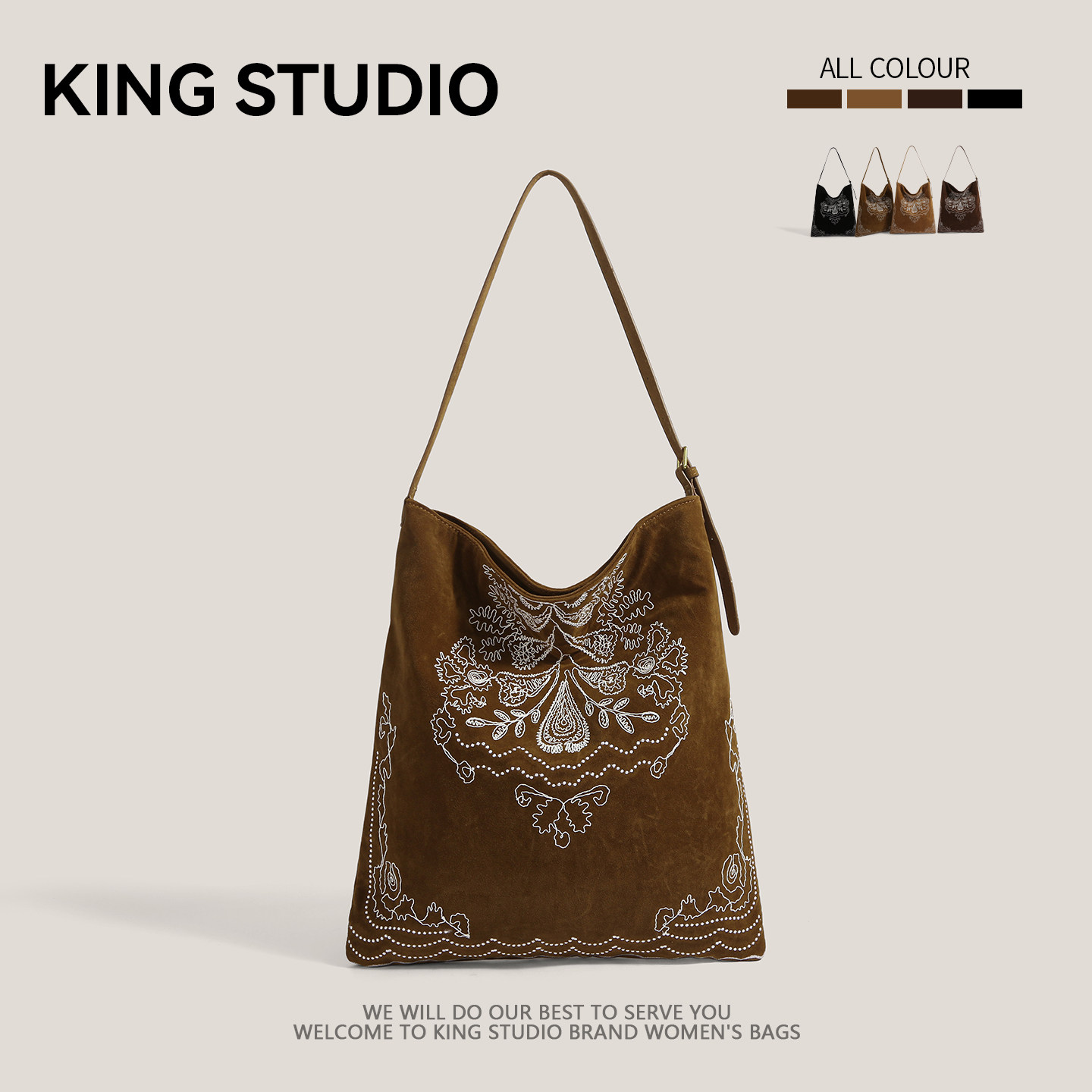 大容量民族风刺绣包包女2025秋冬新款麂皮绒单肩包复古通勤托特包,箱包皮具/热销女包/男包,通用款女包,淘宝优惠券,粉丝福利购,淘宝优惠卷