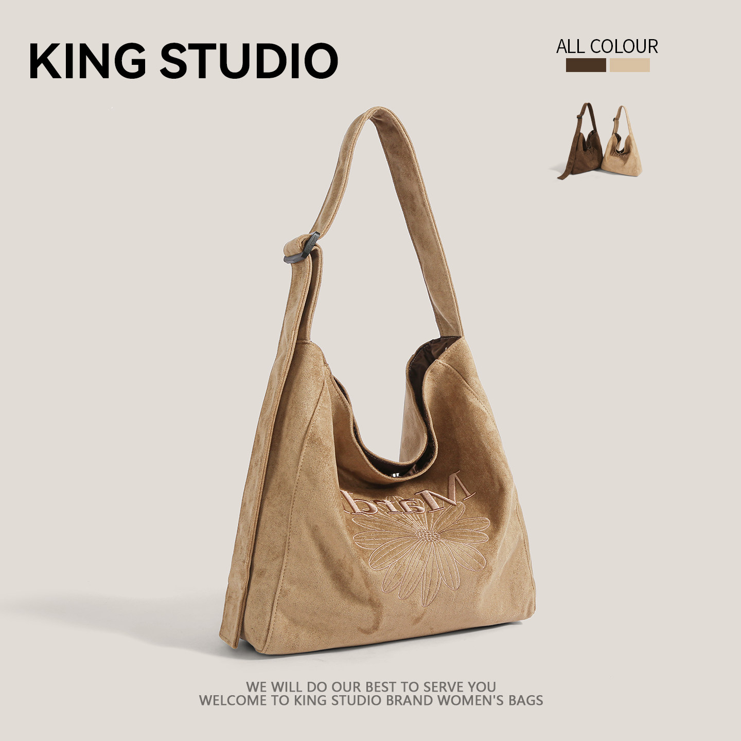 大容量复古麂皮绒托特包女2025秋冬新款潮刺绣休闲百搭单肩斜挎包