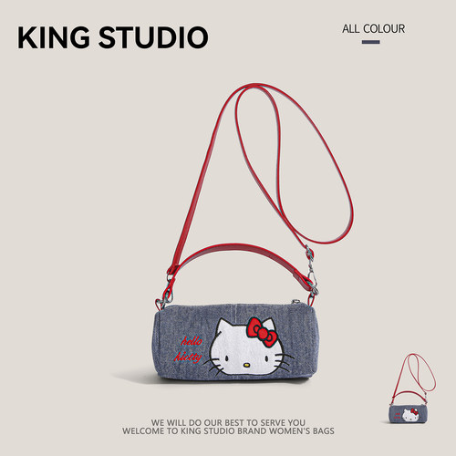 hellokitty牛仔布包包女圆筒包