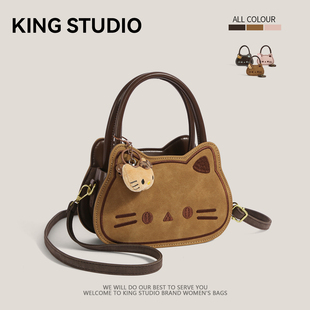 可爱小猫手提包女2026春季新款潮复古手拎包高级感百搭单肩斜挎包