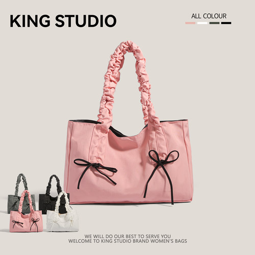 韩素希同款褶皱蝴蝶结包帆布包