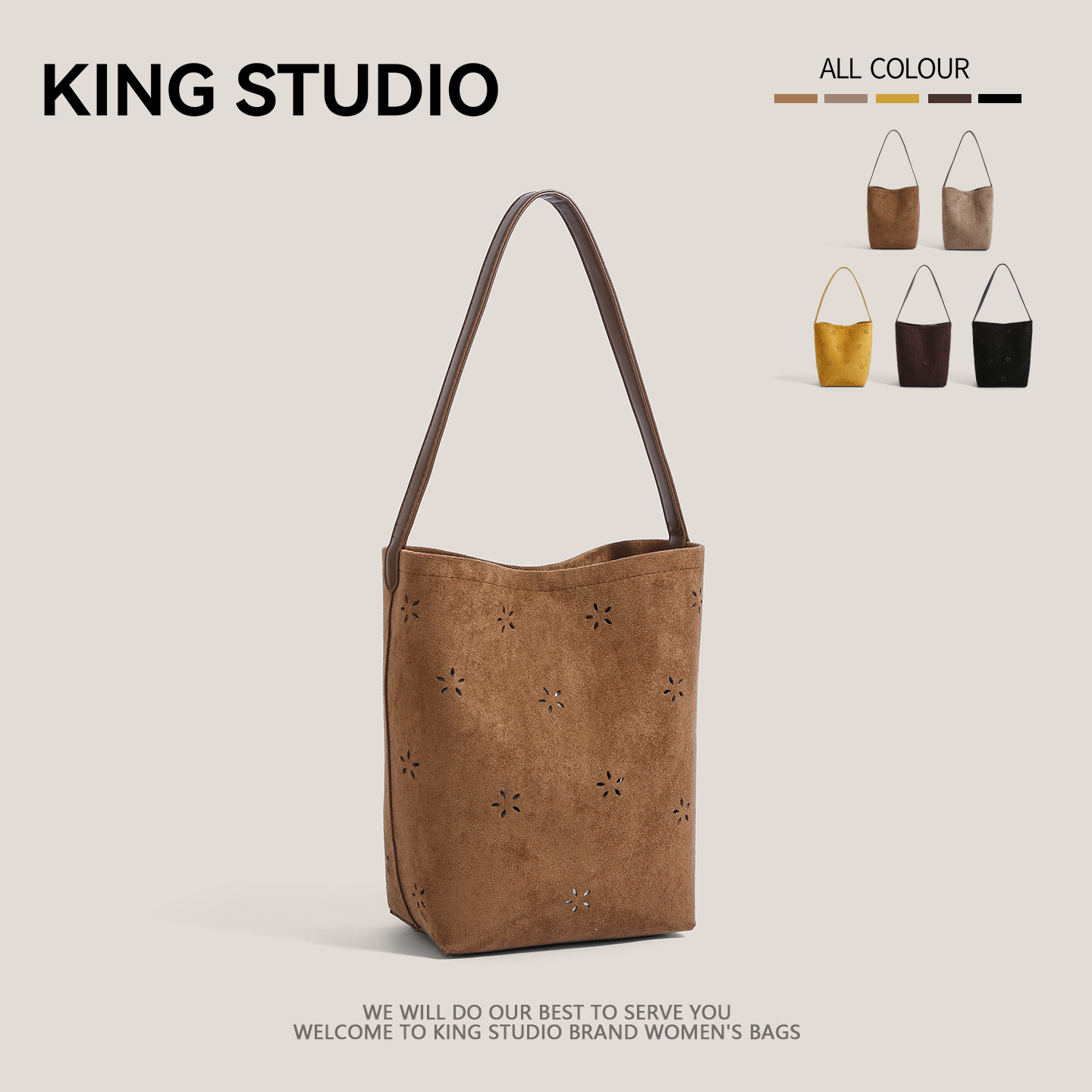 高级感复古麂皮绒包女通勤水桶包