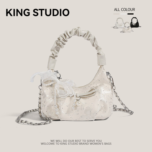 小众设计褶皱云朵包女链条手提包