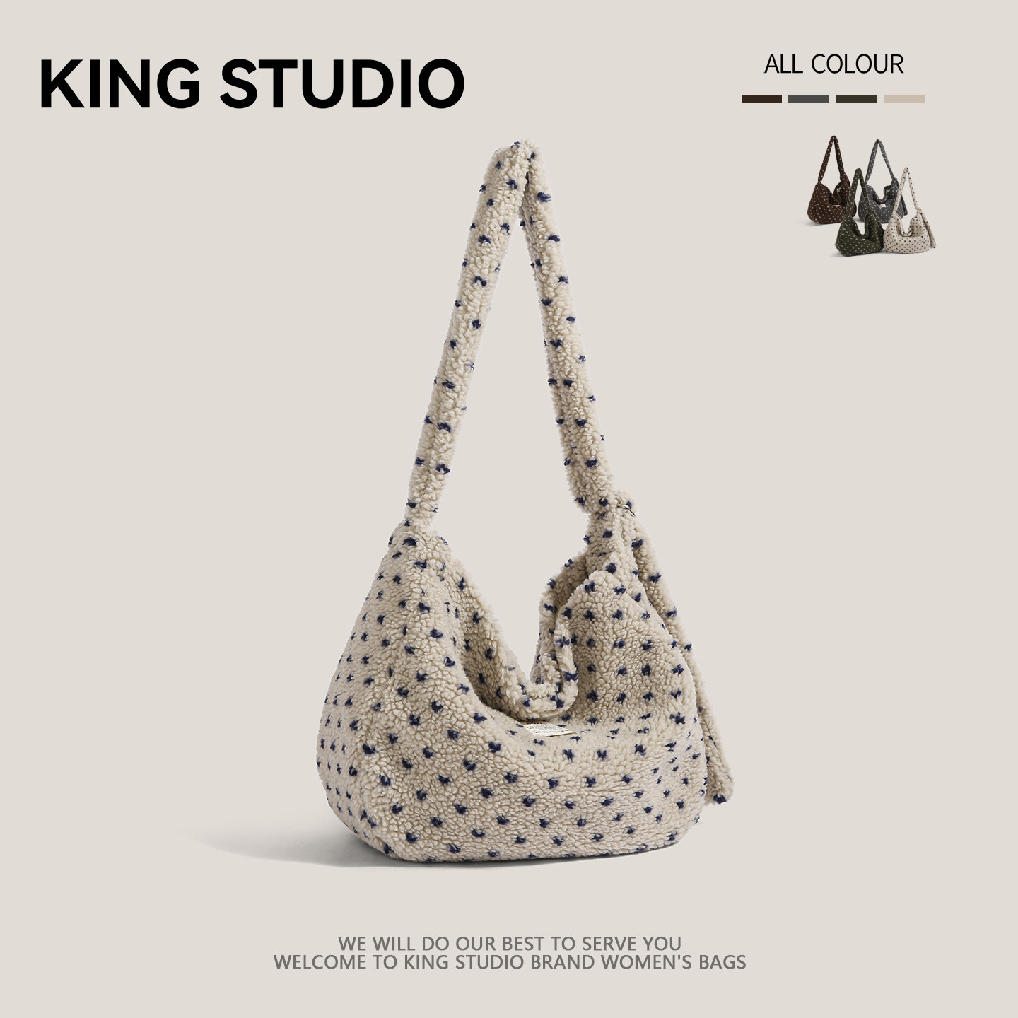 韩系波点羊羔毛包包女2025秋冬新款毛绒斜挎包百搭复古单肩通勤包