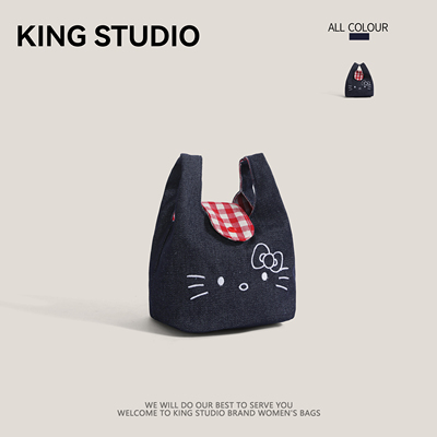 可爱kitty猫刺绣手腕包牛仔布包