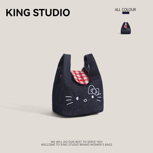 可爱kitty猫刺绣手腕包牛仔布包