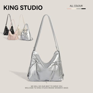 银色多功能双肩包女2025新款小众芭蕾风单肩包大容量通勤多用背包