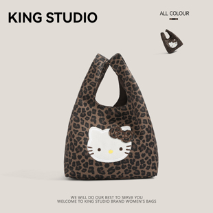 豹纹kt猫手提包外出上班杂物小拎包购物袋日常通勤百搭手拎小包包