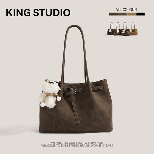 复古麂皮绒托特包女大容量单肩包