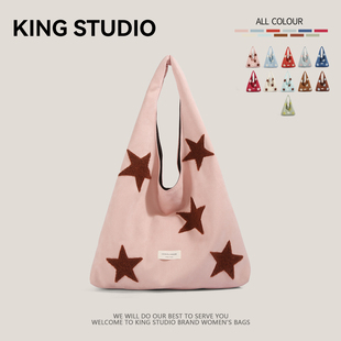 韩系星星刺绣托特包女2026新款潮大容量单肩腋下包小众百搭通勤包