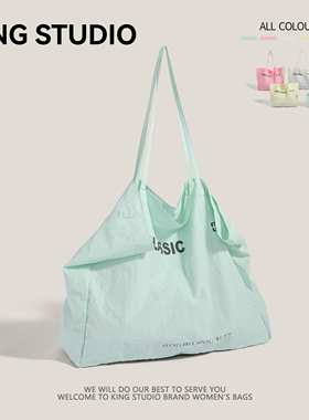 花儿与少年迪丽热巴同款包黄色帆布包字母LOWCLASSIC大容量单肩包