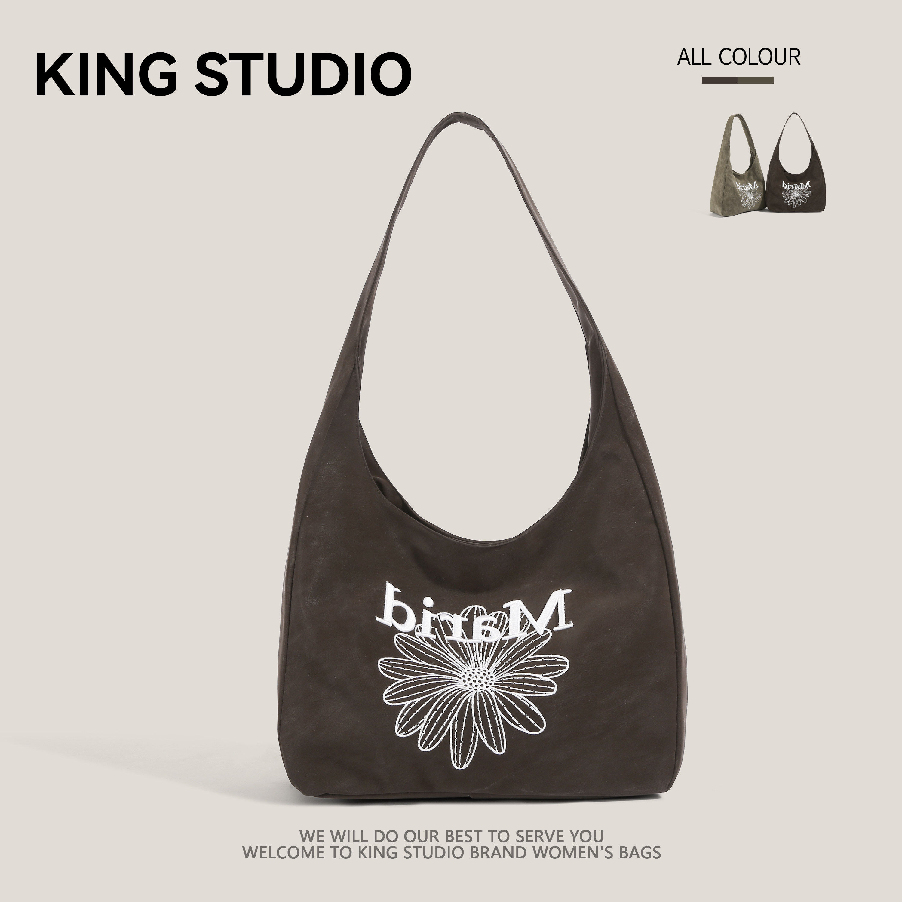 韩系慵懒风刺绣包包女2026新款潮小众单肩包大容量时尚通勤托特包