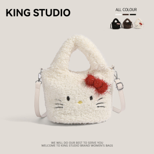 可爱HelloKitty毛绒包女2026春夏新款 潮卡通凯蒂猫百搭单肩斜挎包