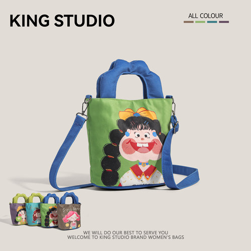 插画设计水桶包可爱帆布手提包