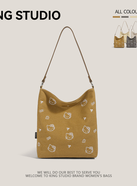 可爱HelloKitty帆布包女2026新款卡通凯蒂猫大容量单肩通勤托特包