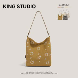 可爱HelloKitty帆布包女2026新款 卡通凯蒂猫大容量单肩通勤托特包