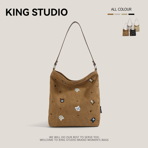 大容量刺绣卡通帆布包单肩腋下包