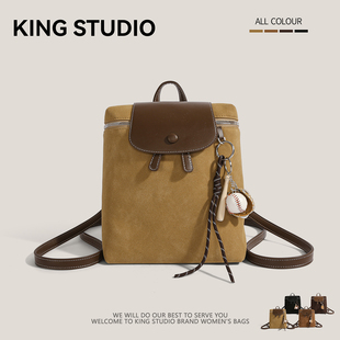 复古双肩包包女2026新款 学院风麂皮绒背包大容量旅行包 潮时尚