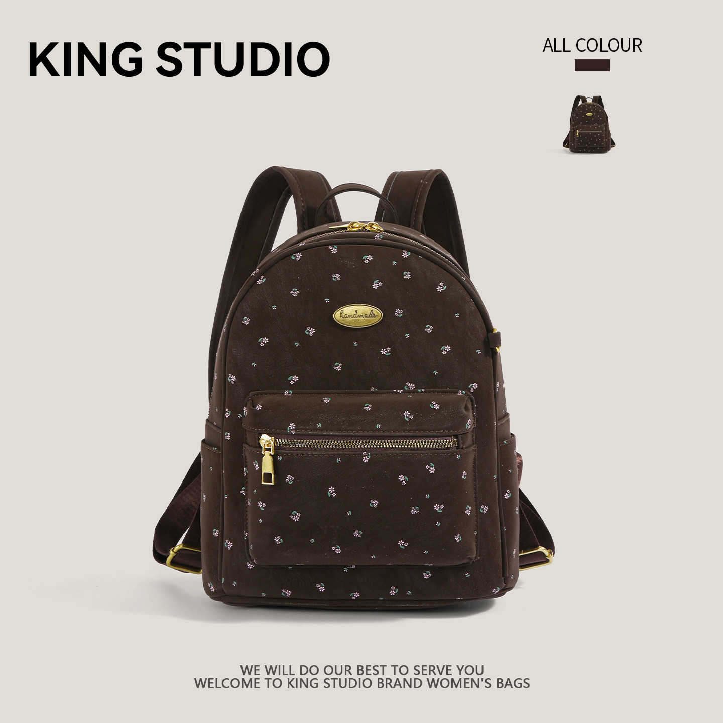 小众复古碎花双肩包女2026新款潮大容量时尚百搭通勤学生书包背包