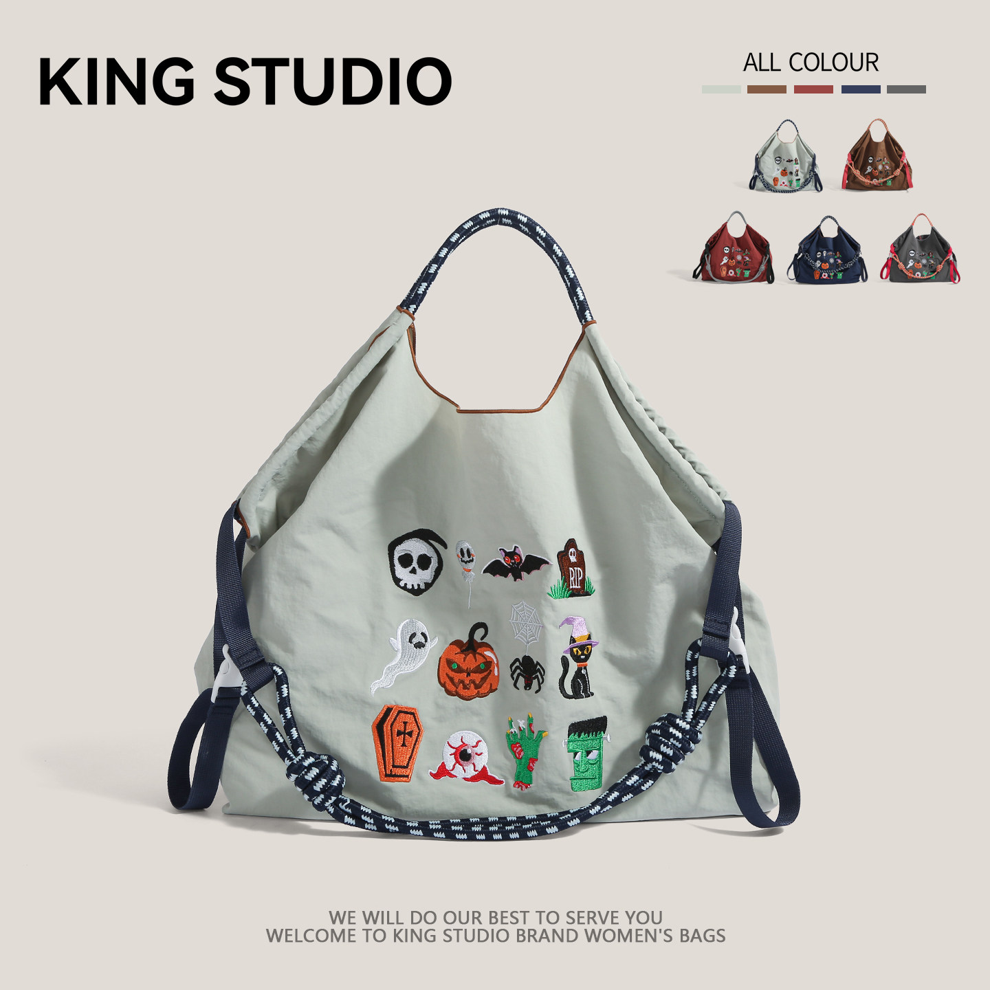 日本ball chain刺绣万圣节环保购物袋手提包上班通勤单肩斜挎包女,箱包皮具/热销女包/男包,通用款女包,淘宝优惠券,粉丝福利购,淘宝优惠卷