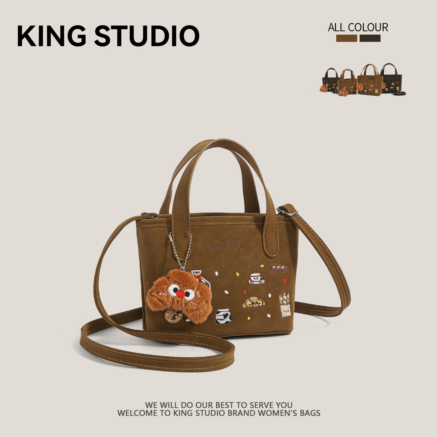 超火小众复古帆布包女2026新款可爱卡通手提水桶包百搭单肩斜挎包