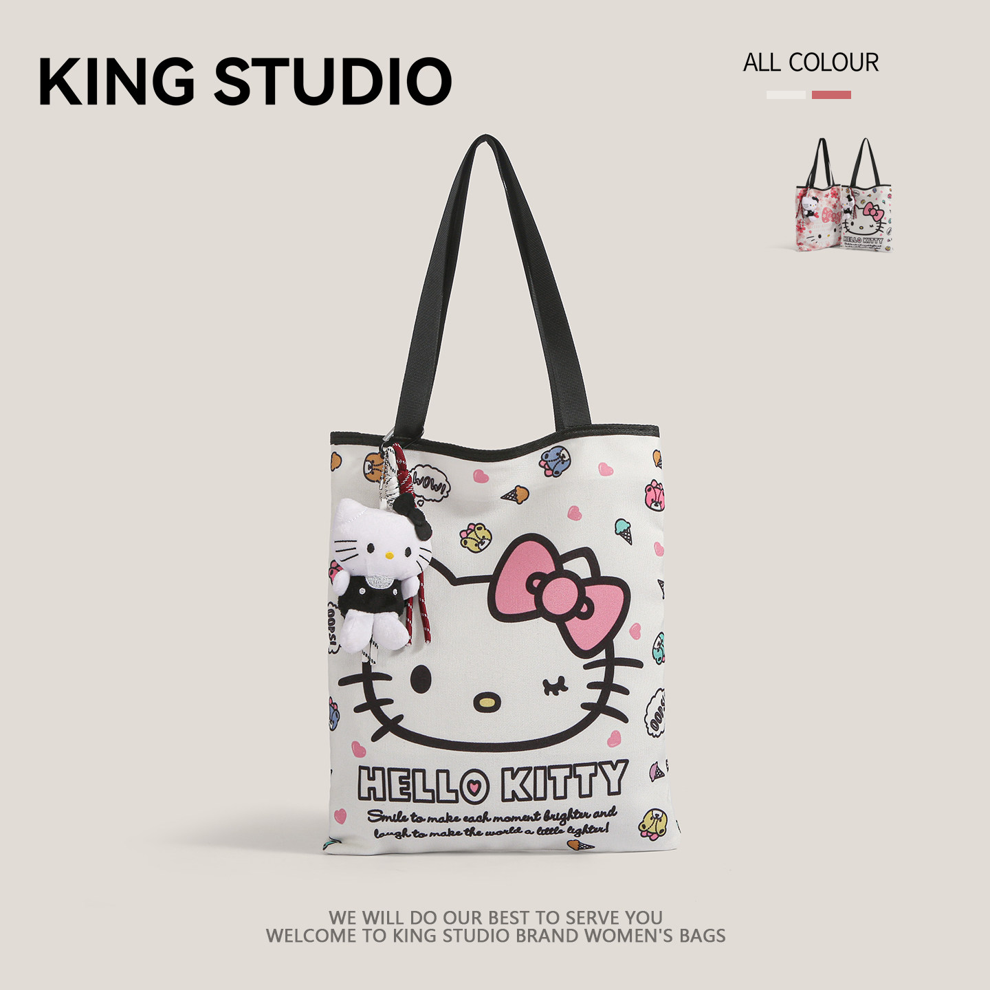 日系卡通kt猫帆布包女2026新款休闲单肩包大容量妈咪包外出手提袋