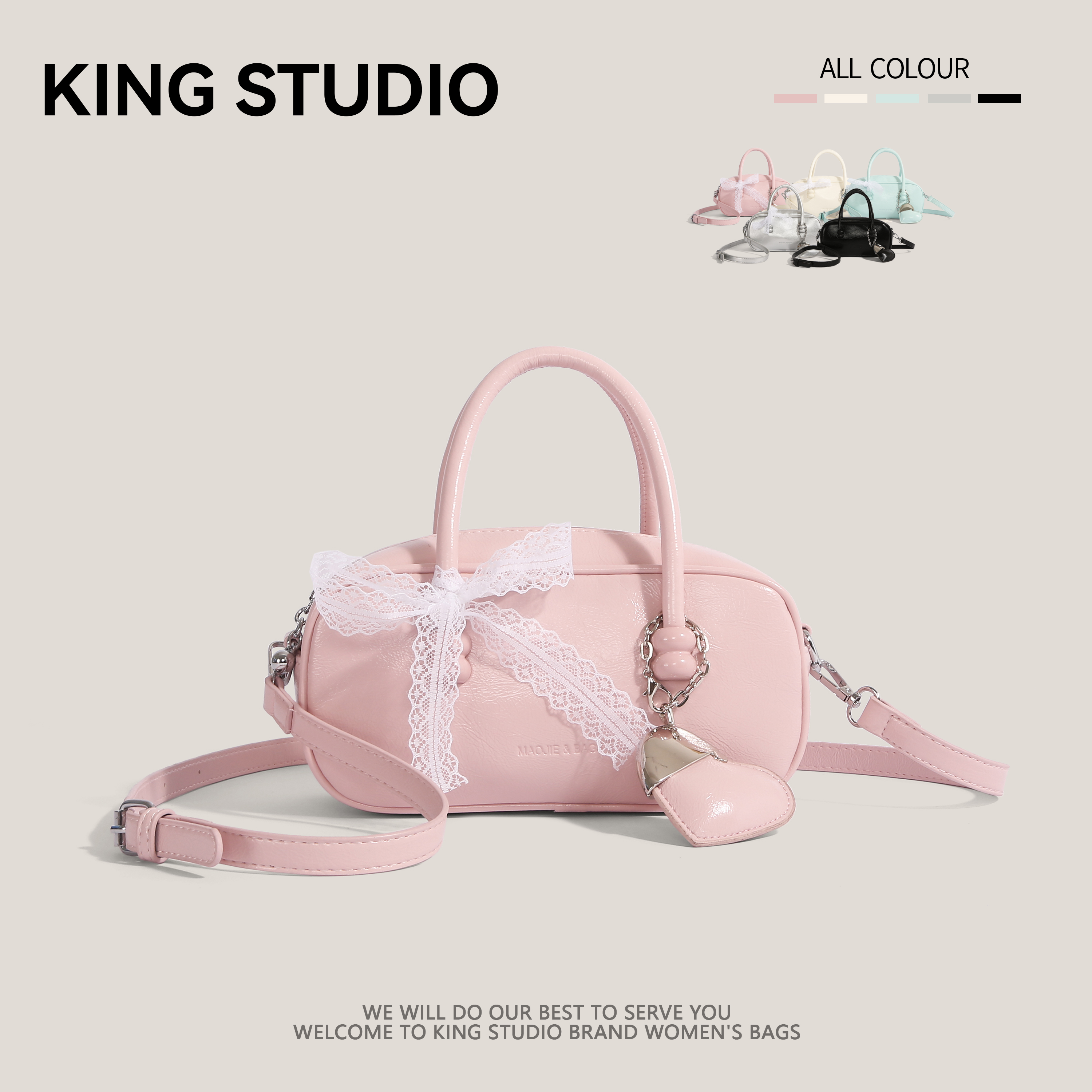 高级感蕾丝手提包女小众保龄球包