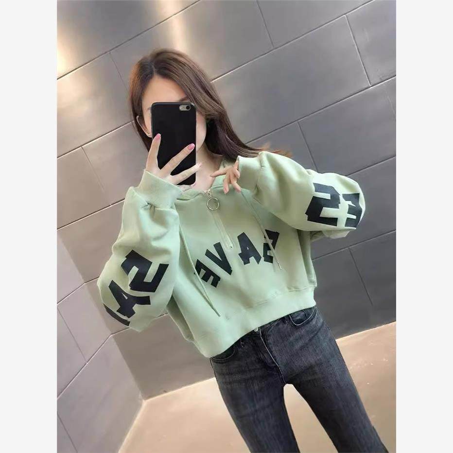 6535%鱼鳞#短款小个子卫衣女2024春秋薄款高腰洋气炸街外套