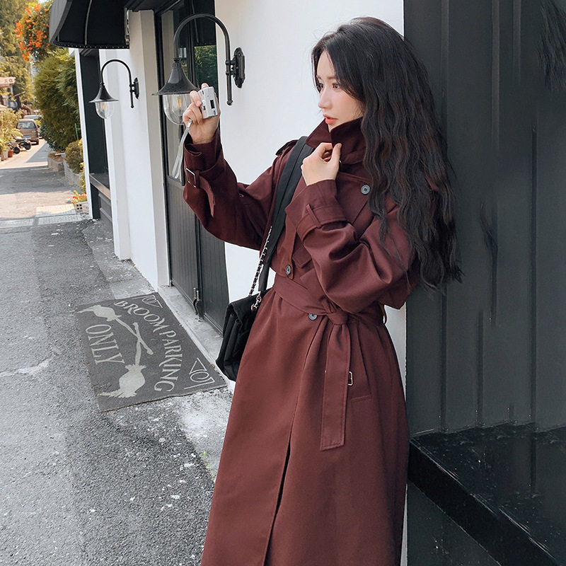 安可拉红色风衣外套女春秋外贸新款今年流行英伦风高级感长款大衣