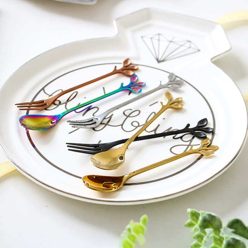北欧ins创意多彩不锈钢水果叉咖啡勺套装 树叶柄小汤匙甜点小叉子|msdalam kategori pinggan mangkuk, kopi, sudu kopi - dari Buy2taobao.com untuk memberikan perkhidmatan ejen Taobao profesional membeli