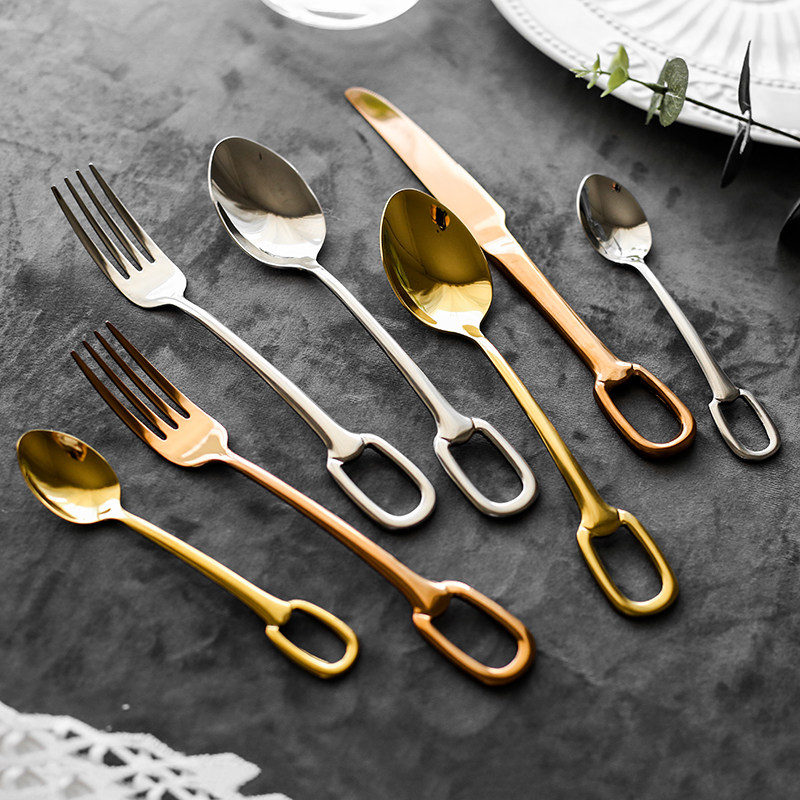 创意轻奢304不锈钢 西餐刀叉勺四件套可悬挂易收纳牛排刀餐具套装,餐饮具,西餐餐具套装,淘宝优惠券,粉丝福利购,淘宝优惠卷