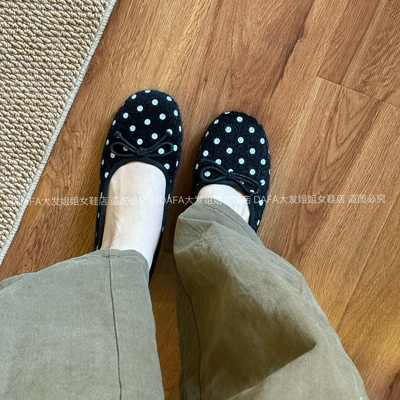 大发姐姐实拍 马毛版法式单鞋复古波点蝴蝶结平底鞋女浅口芭蕾鞋