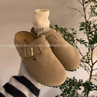 一脚蹬秋冬加绒厚底懒人鞋包头