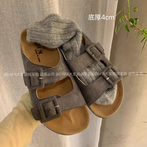 实拍～厚底勃肯拖鞋显瘦无痛增高