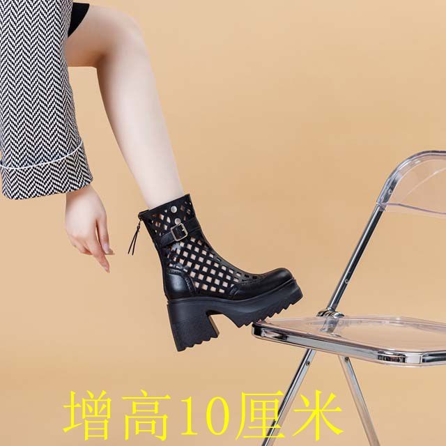 日式良品厚底瘦瘦靴不过膝高跟长靴10厘米粗高跟洞洞靴女2025年新