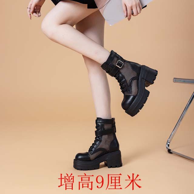 日式良品骑士靴厚底瘦瘦靴9厘米粗高跟网靴子女2025年新款不过膝