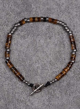 pohier男女虎眼石纯银复古手链