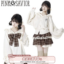 pinksavior【暖暖】风铃熊猫早春针织加绒外套棕格纹俏皮减龄