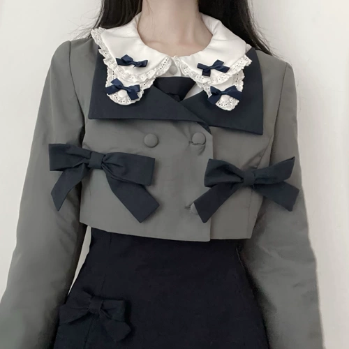 Весенняя рубашка с бантиком, мини-юбка, комплект, высокая талия