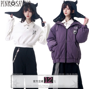 饰情侣闺蜜棉服加绒 紫黑色熊猫刺绣立体装 现货即发 酷黑黑莓