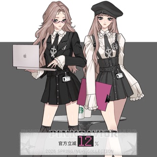 背带裙显瘦学姐套装 黑灰学院收腰西服衬衫 黑潮之海 pinksavior