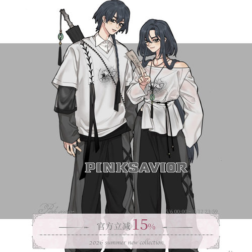 pinksavior【月行】灰白色系夏日T恤罩衫短袖设计感黑灰套装