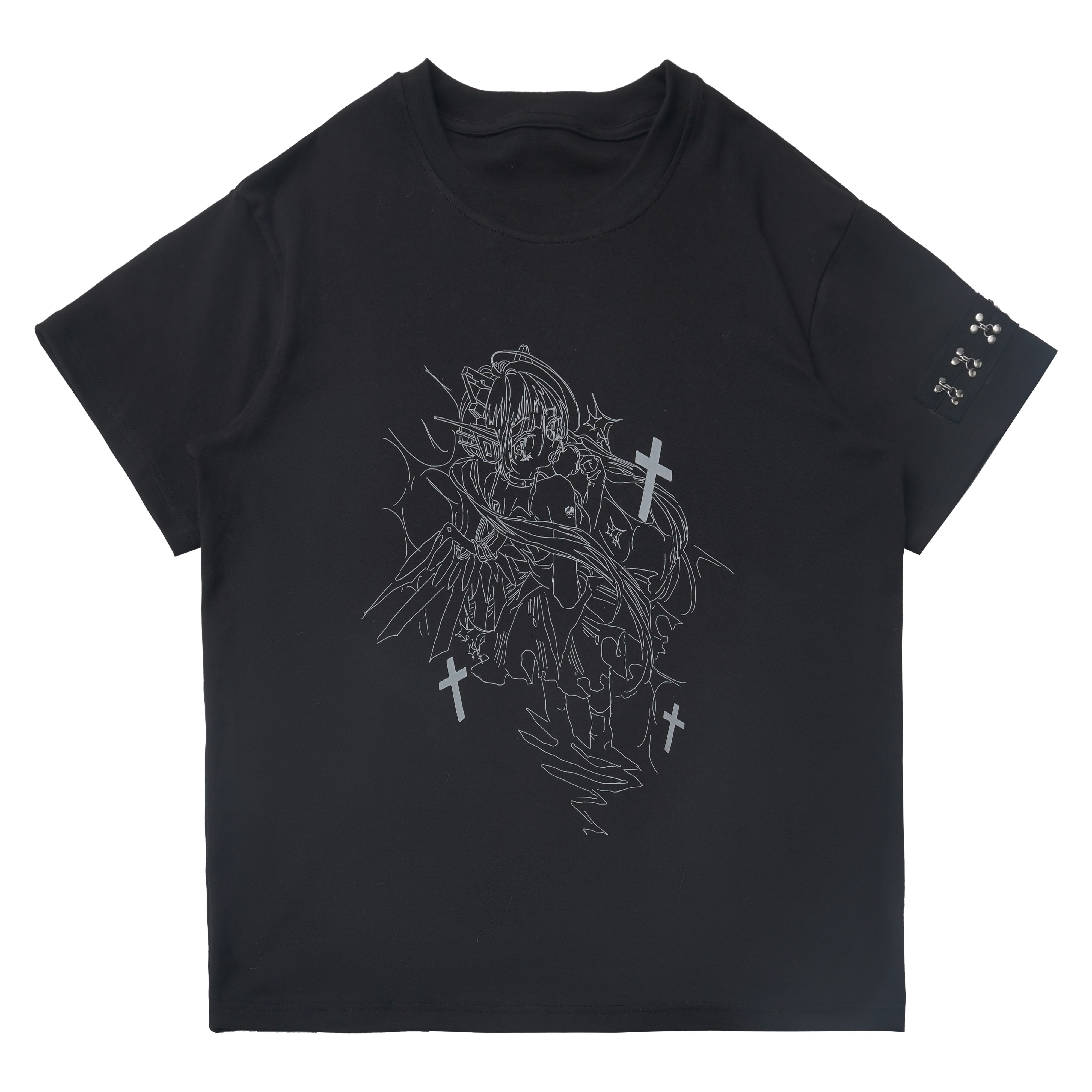 thumbnail for Pinksavior [glass night sky] summer reflective print slim loose casual black short sleeves