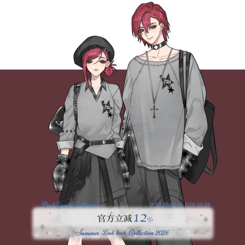 pinksavior【雾与渡鸦】灰色拼格春秋学院感情侣闺蜜休闲显瘦套装