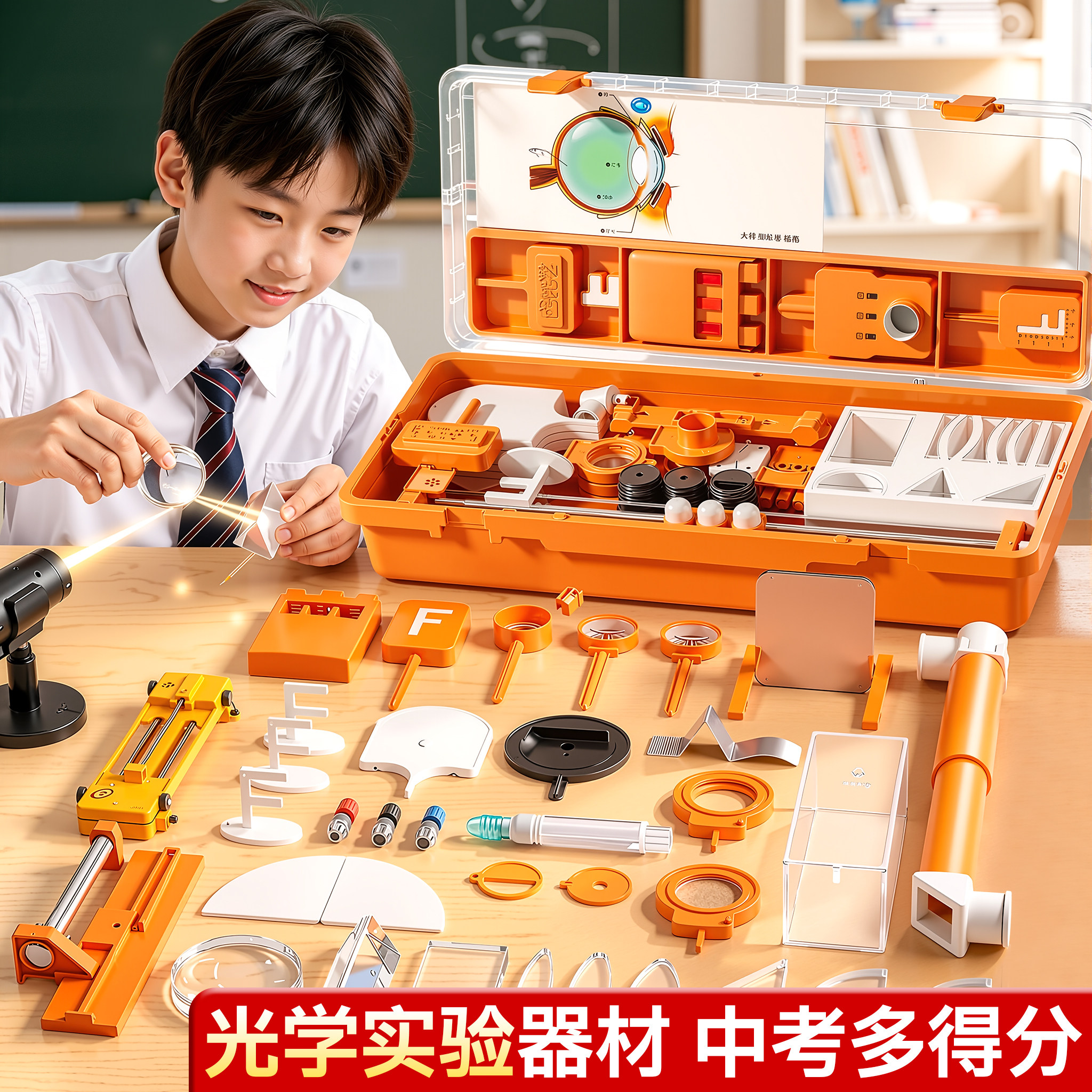 初二物理光学实验器材全套初中八年级上册光力学实验箱八上凹透镜凸透镜成像套装8年级实验盒光具座小孔成像